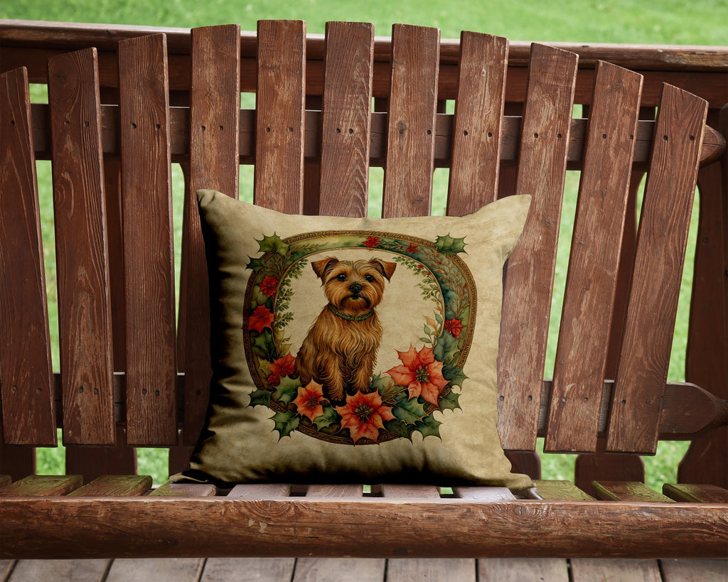 Norfolk Terrier Christmas Flowers Decorative Throw Pillow 14x14 Indoor Outdoor Accent Cushion, Fabric Cover with Insert for Sofa, Bed, Porch & Living Room