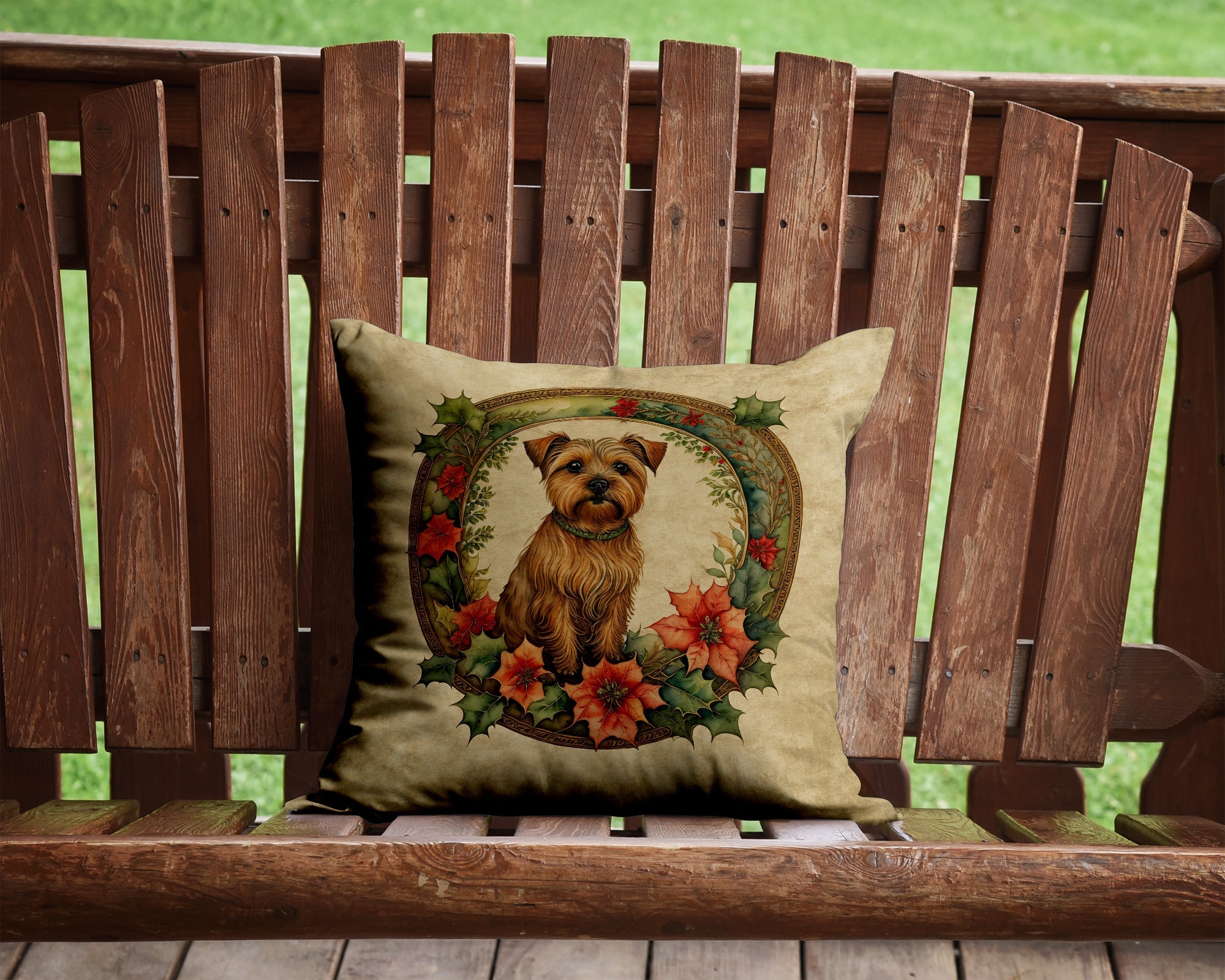 Norfolk Terrier Christmas Flowers Decorative Throw Pillow 14x14 Indoor Outdoor Accent Cushion, Fabric Cover with Insert for Sofa, Bed, Porch & Living Room