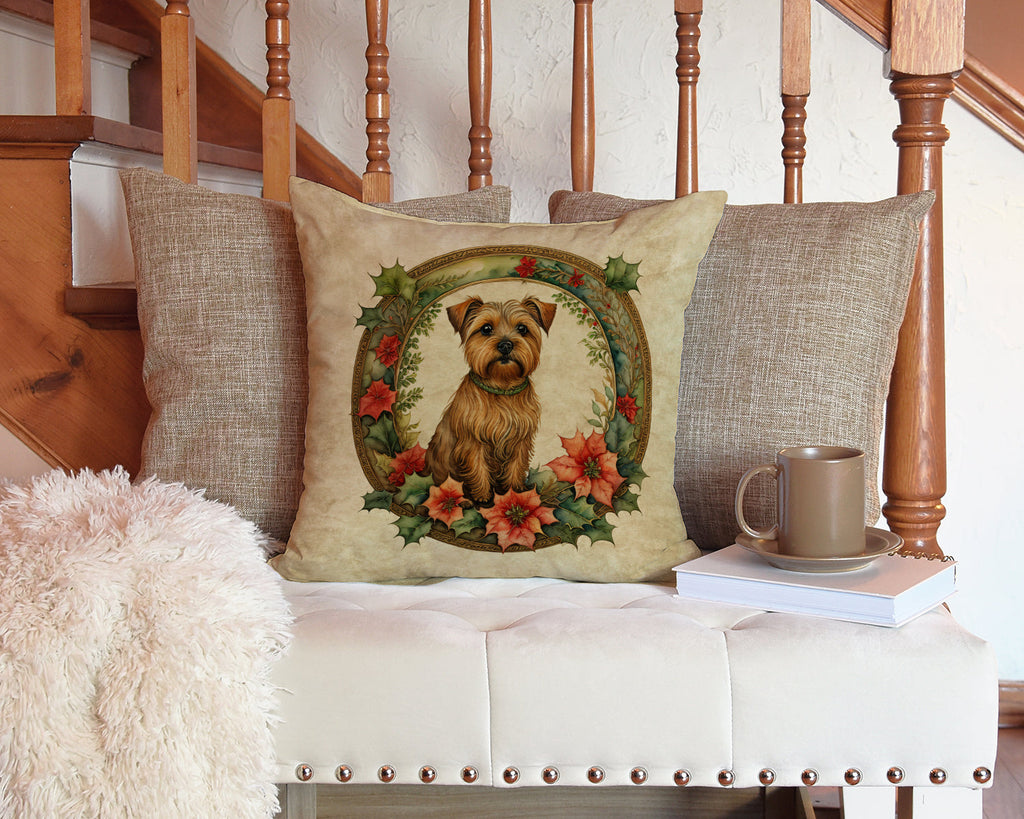 Norfolk Terrier Christmas Flowers Decorative Throw Pillow 14x14 Indoor Outdoor Accent Cushion, Fabric Cover with Insert for Sofa, Bed, Porch & Living Room