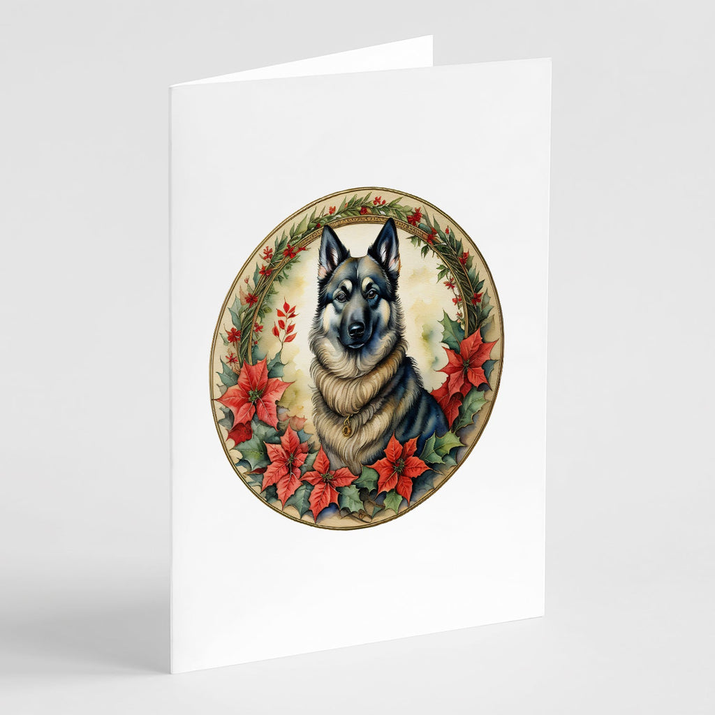 Norwegian Elkhound Christmas Flowers Greeting Cards Pack of 8 Blank Cards with Envelopes Whimsical A7 Size 5x7
