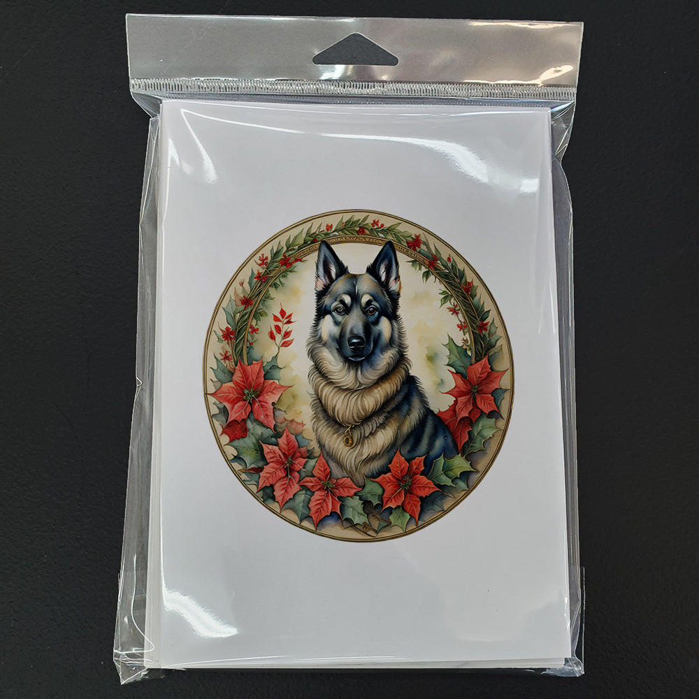 Norwegian Elkhound Christmas Flowers Greeting Cards Pack of 8 Blank Cards with Envelopes Whimsical A7 Size 5x7