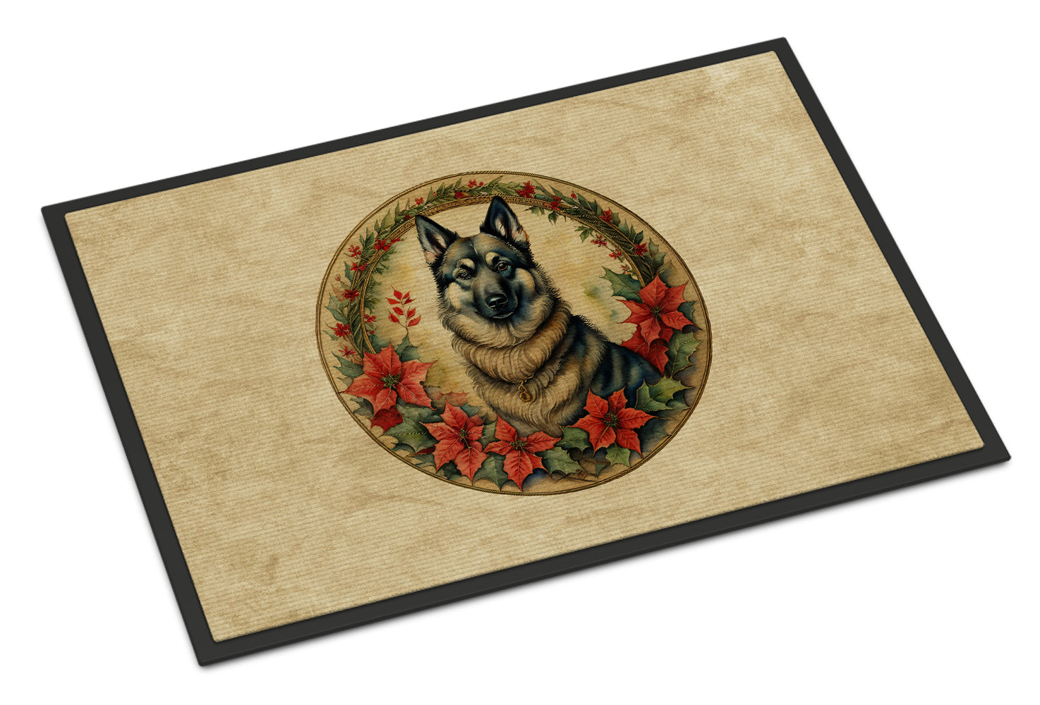 Norwegian Elkhound Christmas Flowers Doormat Indoor Outdoor 24H X 36W Front Door Mat Rugs for Entryway, Non Slip Washable Low Pile,