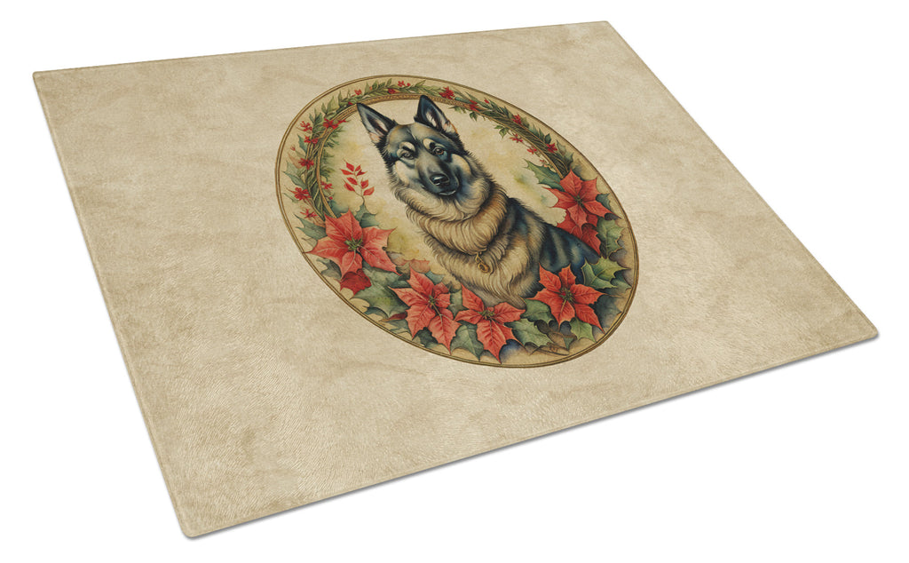 Norwegian Elkhound Christmas Flowers Cutting Board Tempered Glass Kitchen Cutting Surface, Heat Resistant Chopping, Non-Slip Feet, Food Prep & Serving
