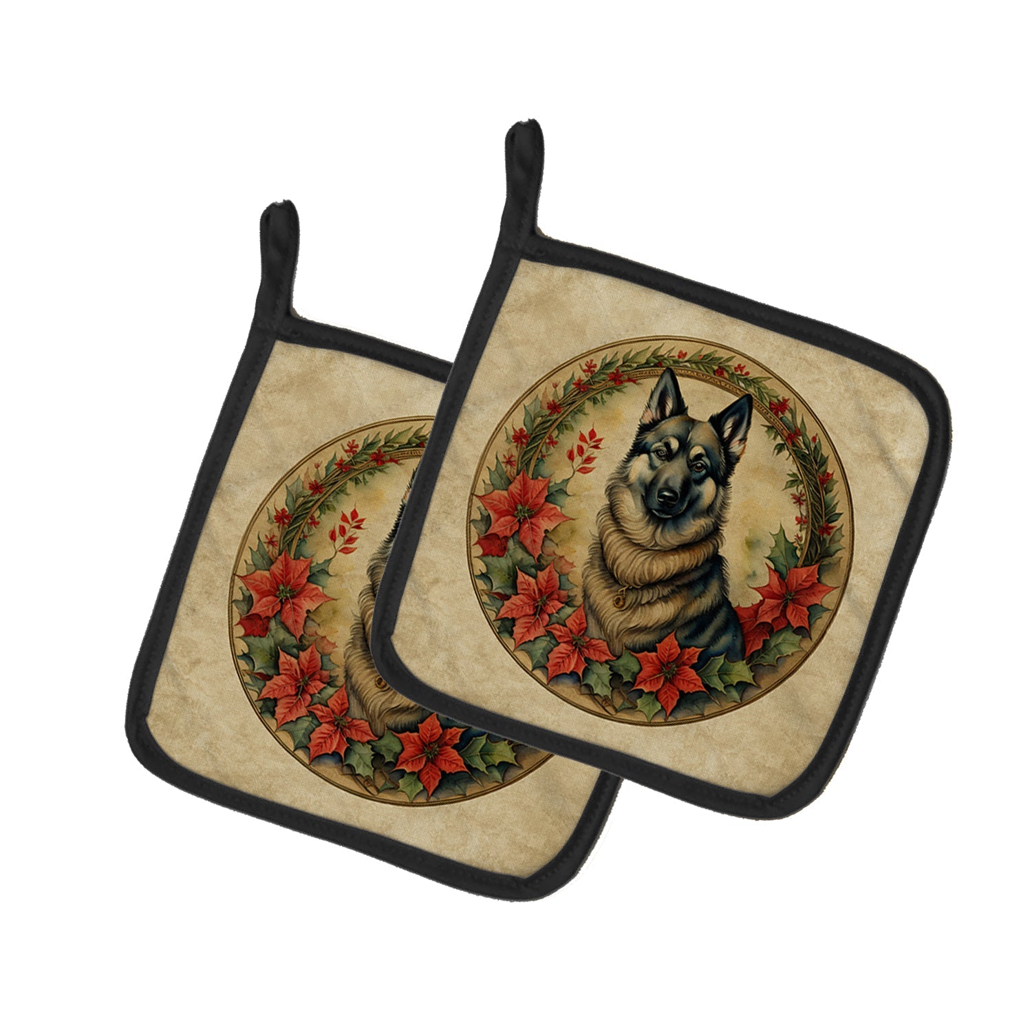 Norwegian Elkhound Christmas Flowers Pot Holder Set of 2 Heat Resistant Quilted Hot Pads 7.5 x 7.5 Inch, Insulated Kitchen Trivets for Cooking & Baking