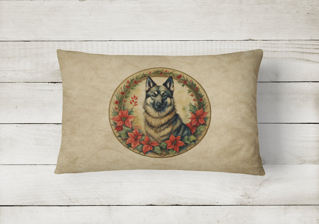 Norwegian Elkhound Christmas Flowers Decorative Throw Pillow 12x16 Indoor Outdoor Accent Cushion, Fabric Cover with Insert for Sofa, Bed, Porch & Living Room