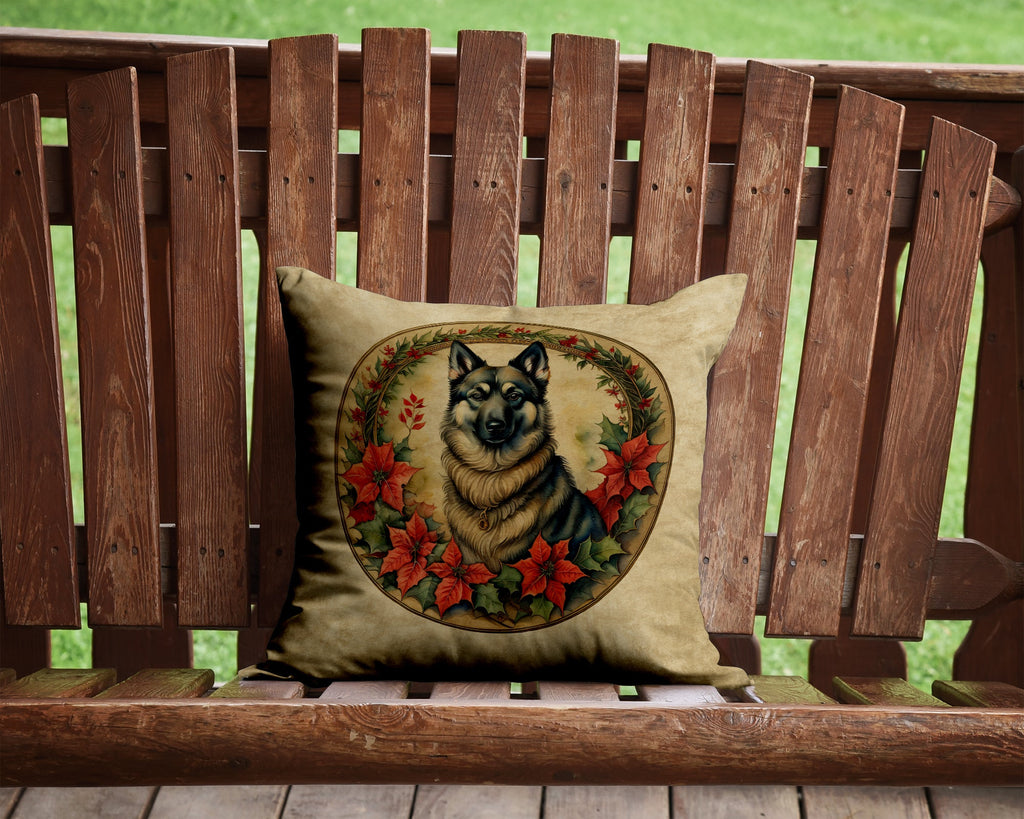 Norwegian Elkhound Christmas Flowers Decorative Throw Pillow 14x14 Indoor Outdoor Accent Cushion, Fabric Cover with Insert for Sofa, Bed, Porch & Living Room