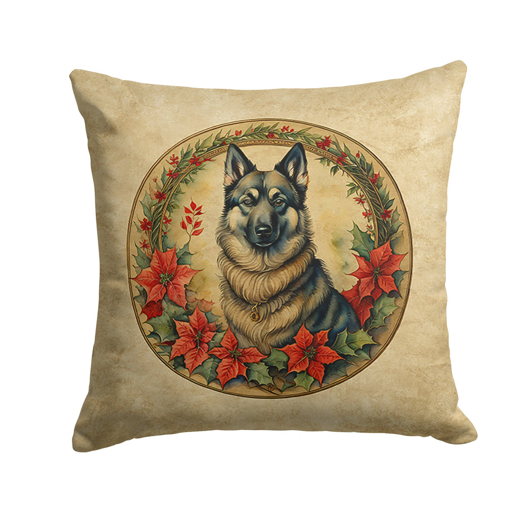 Norwegian Elkhound Christmas Flowers Decorative Throw Pillow 18x18 Indoor Outdoor Accent Cushion, Fabric Cover with Insert for Sofa, Bed, Porch & Living Room