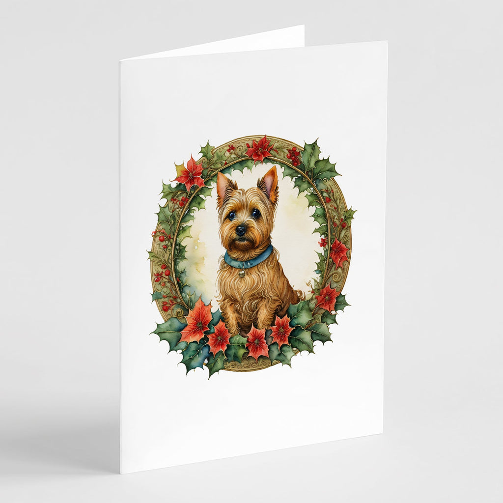 Norwich Terrier Christmas Flowers Greeting Cards Pack of 8 Blank Cards with Envelopes Whimsical A7 Size 5x7