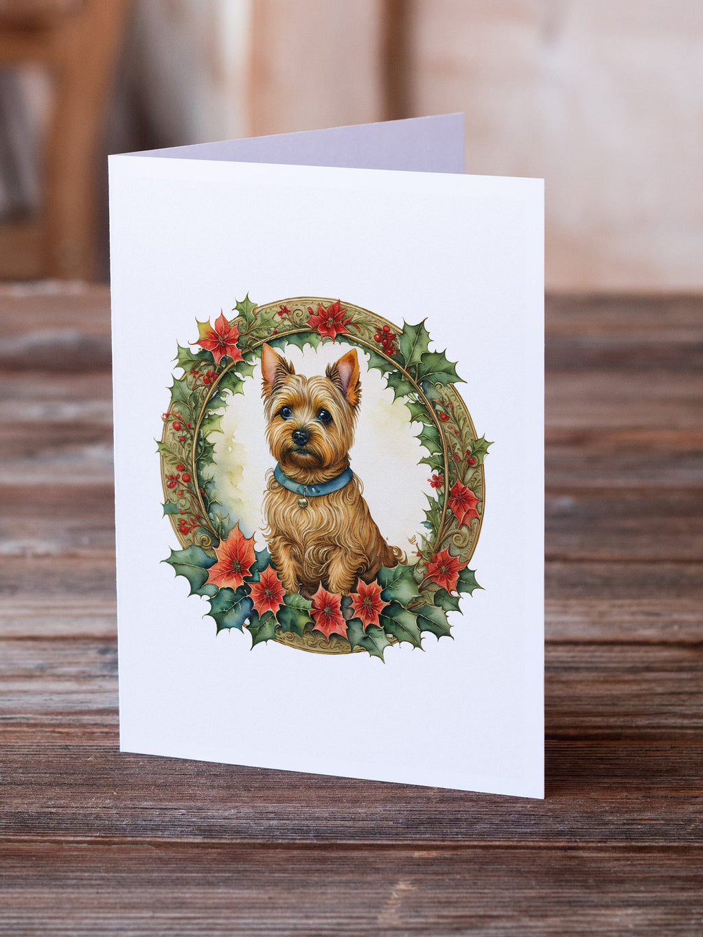Norwich Terrier Christmas Flowers Greeting Cards Pack of 8 Blank Cards with Envelopes Whimsical A7 Size 5x7