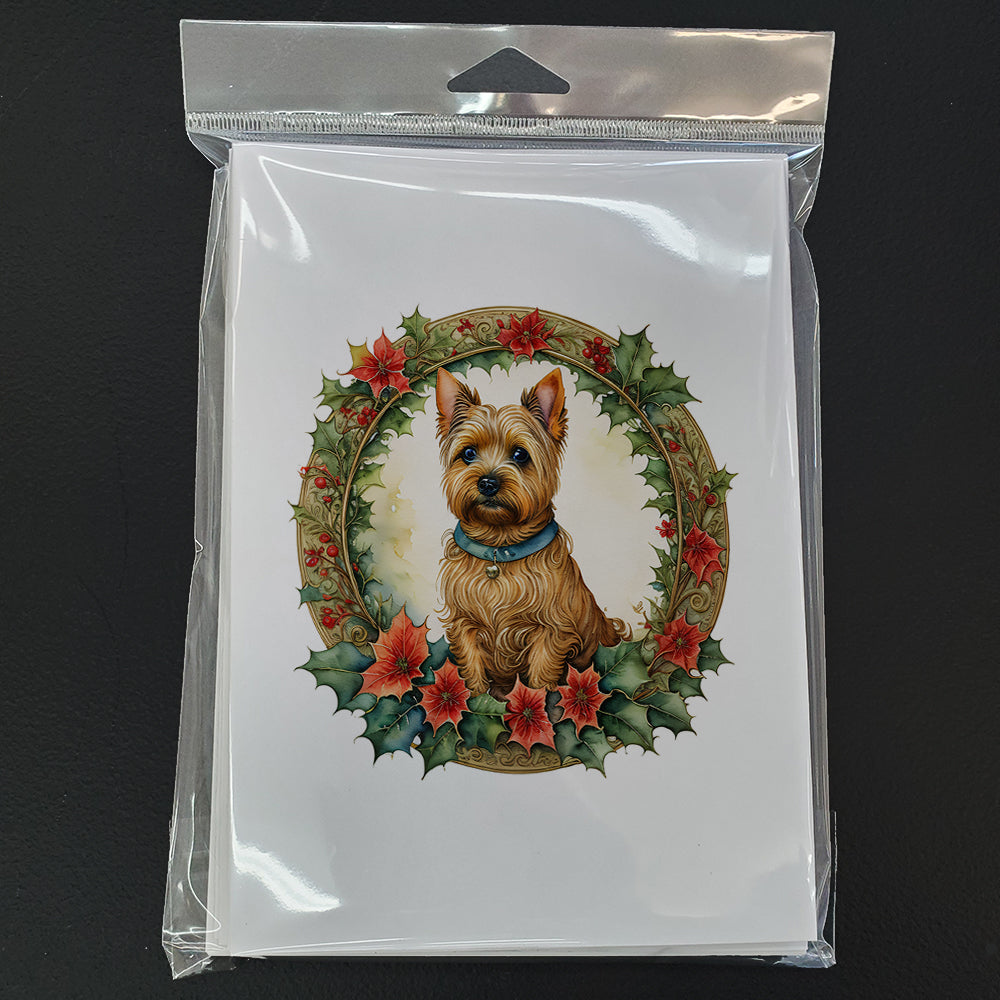 Norwich Terrier Christmas Flowers Greeting Cards Pack of 8 Blank Cards with Envelopes Whimsical A7 Size 5x7