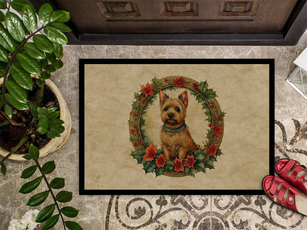 Norwich Terrier Christmas Flowers Doormat Indoor Outdoor 24H X 36W Front Door Mat Rugs for Entryway, Non Slip Washable Low Pile,