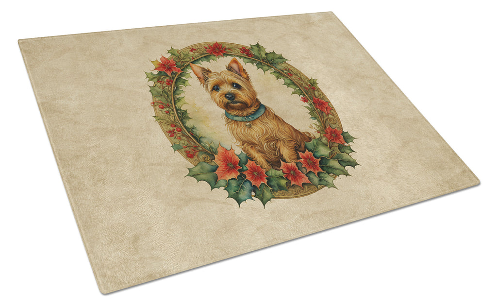 Norwich Terrier Christmas Flowers Cutting Board Tempered Glass Kitchen Cutting Surface, Heat Resistant Chopping, Non-Slip Feet, Food Prep & Serving