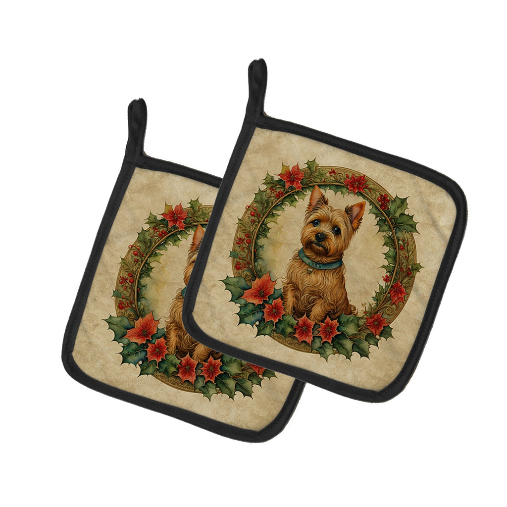 Norwich Terrier Christmas Flowers Pot Holder Set of 2 Heat Resistant Quilted Hot Pads 7.5 x 7.5 Inch, Insulated Kitchen Trivets for Cooking & Baking