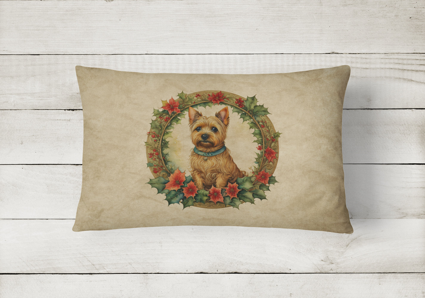 Norwich Terrier Christmas Flowers Decorative Throw Pillow 12x16 Indoor Outdoor Accent Cushion, Fabric Cover with Insert for Sofa, Bed, Porch & Living Room