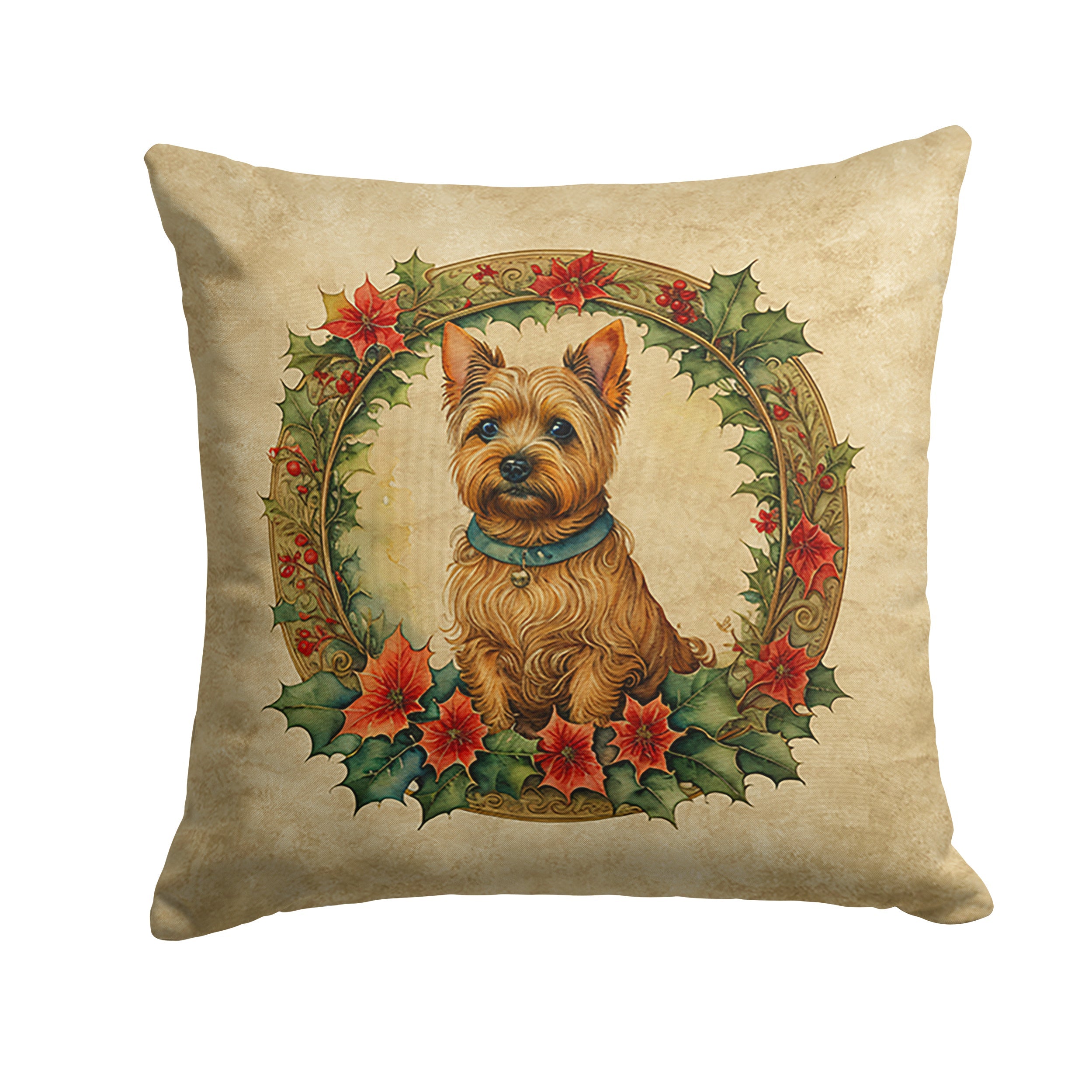 Norwich Terrier Christmas Flowers Decorative Throw Pillow 14x14 Indoor Outdoor Accent Cushion, Fabric Cover with Insert for Sofa, Bed, Porch & Living Room