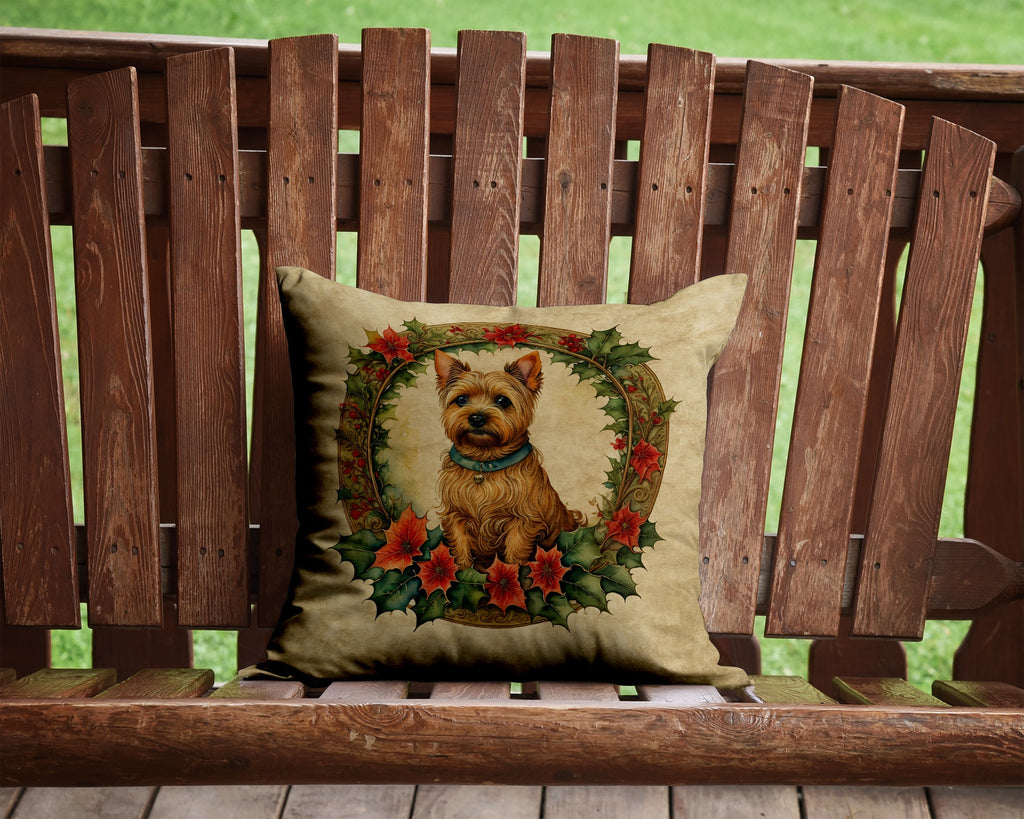 Norwich Terrier Christmas Flowers Decorative Throw Pillow 14x14 Indoor Outdoor Accent Cushion, Fabric Cover with Insert for Sofa, Bed, Porch & Living Room