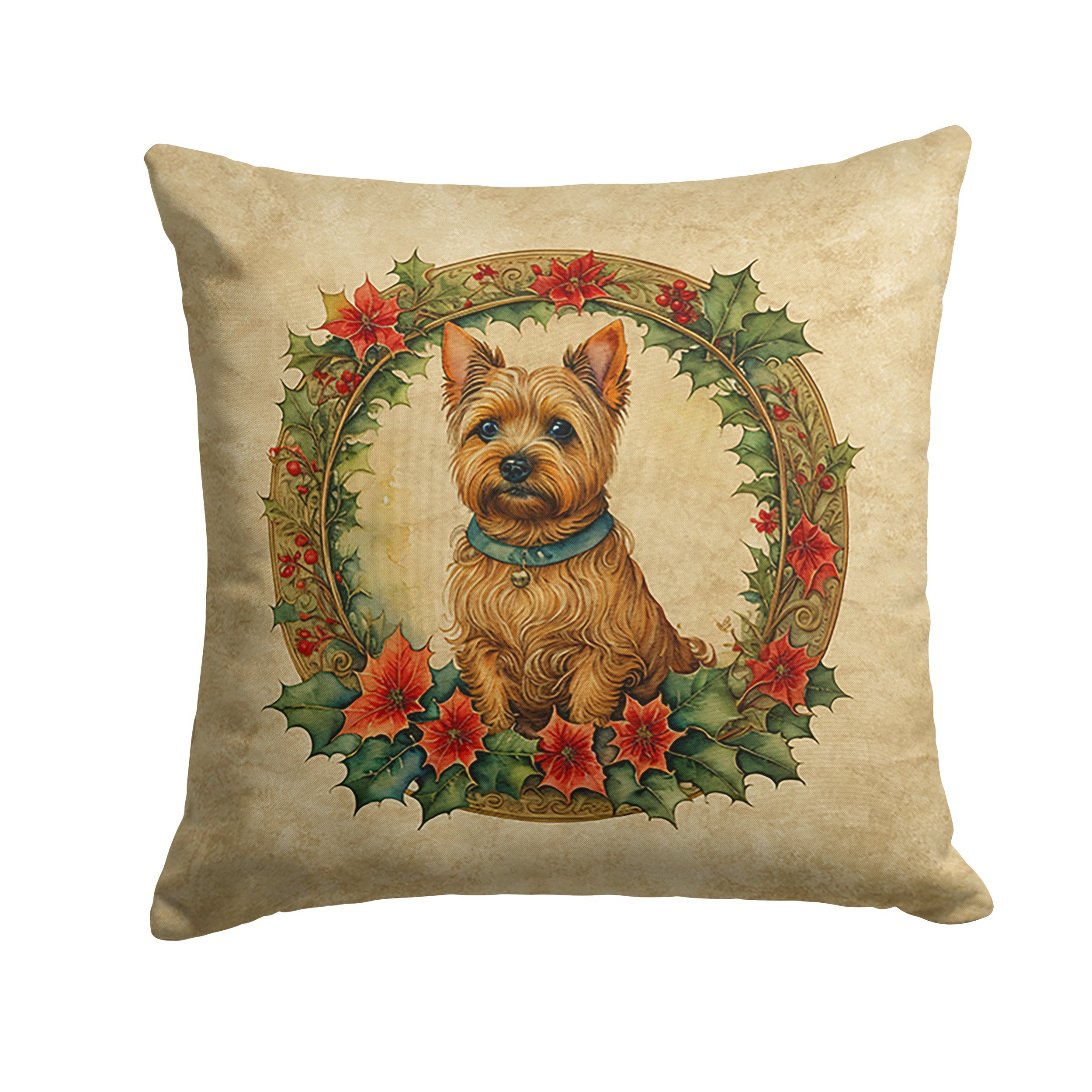 Norwich Terrier Christmas Flowers Decorative Throw Pillow 18x18 Indoor Outdoor Accent Cushion, Fabric Cover with Insert for Sofa, Bed, Porch & Living Room