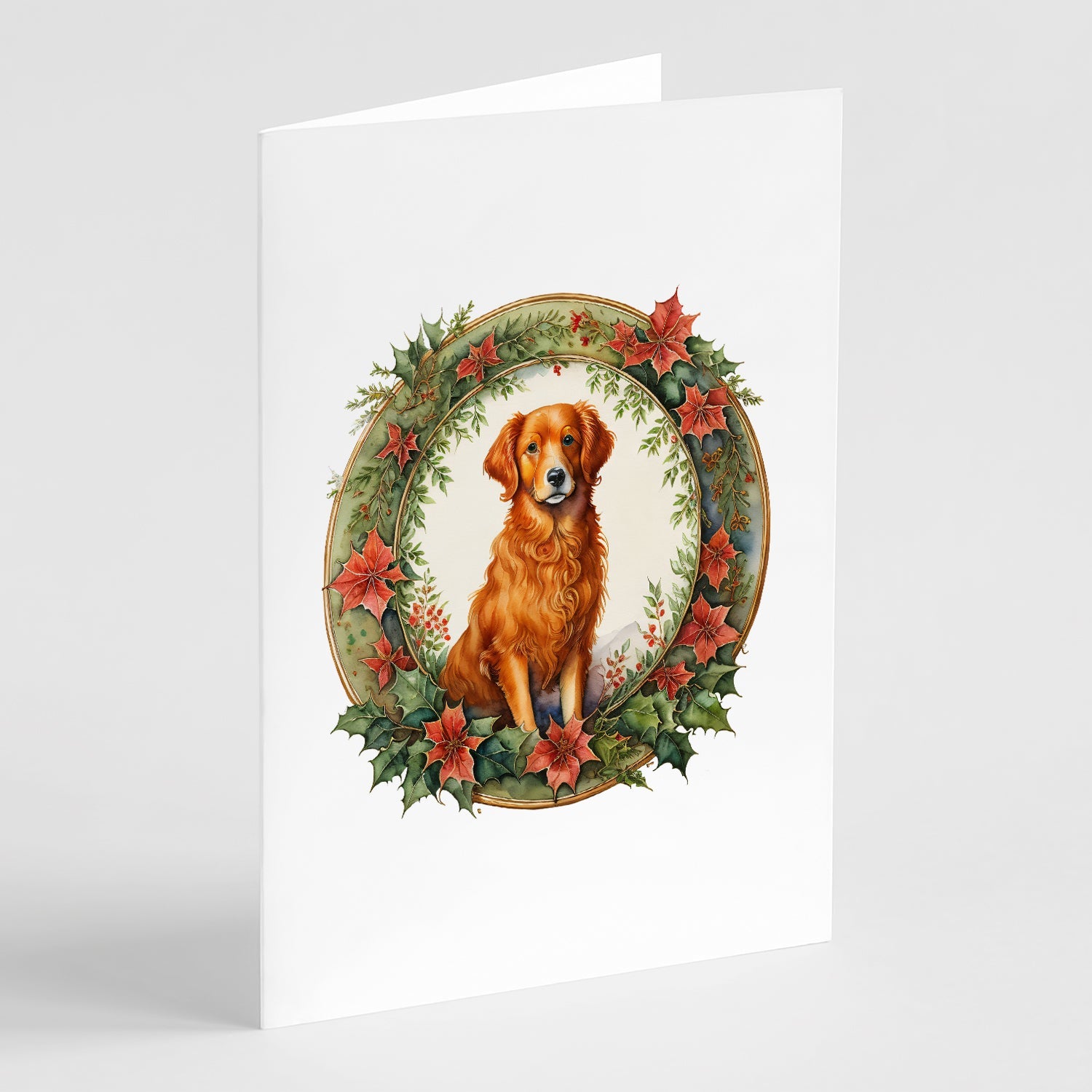 Nova Scotia Duck Tolling Retriever Christmas Flowers Greeting Cards Pack of 8 Blank Cards with Envelopes Whimsical A7 Size 5x7