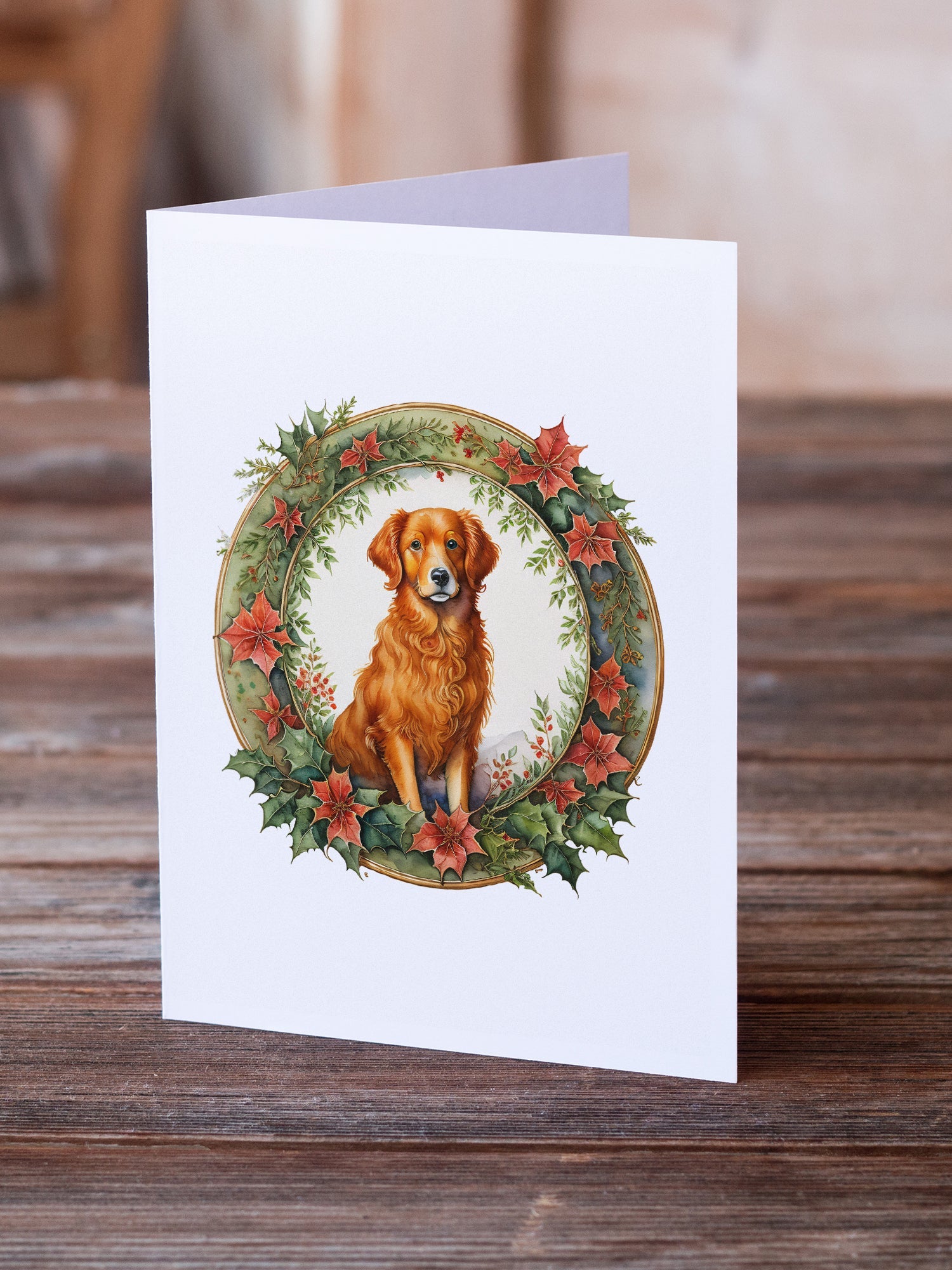 Nova Scotia Duck Tolling Retriever Christmas Flowers Greeting Cards Pack of 8 Blank Cards with Envelopes Whimsical A7 Size 5x7