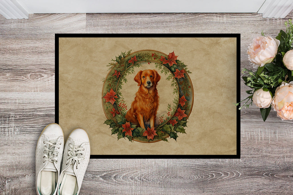 Nova Scotia Duck Tolling Retriever Christmas Flowers Doormat Indoor Outdoor 24H X 36W Front Door Mat Rugs for Entryway, Non Slip Washable Low Pile,