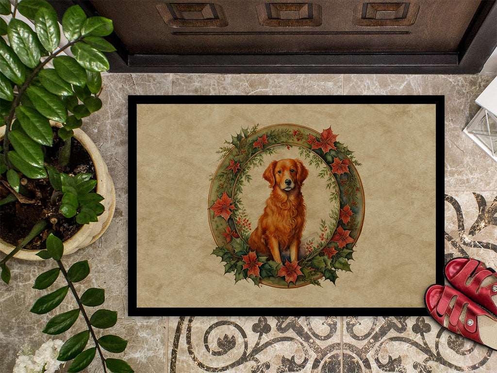 Nova Scotia Duck Tolling Retriever Christmas Flowers Doormat Indoor Outdoor 24H X 36W Front Door Mat Rugs for Entryway, Non Slip Washable Low Pile,