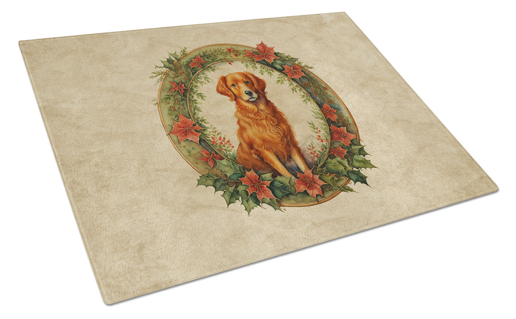 Nova Scotia Duck Tolling Retriever Christmas Flowers Cutting Board Tempered Glass Kitchen Cutting Surface, Heat Resistant Chopping, Non-Slip Feet, Food Prep & Serving