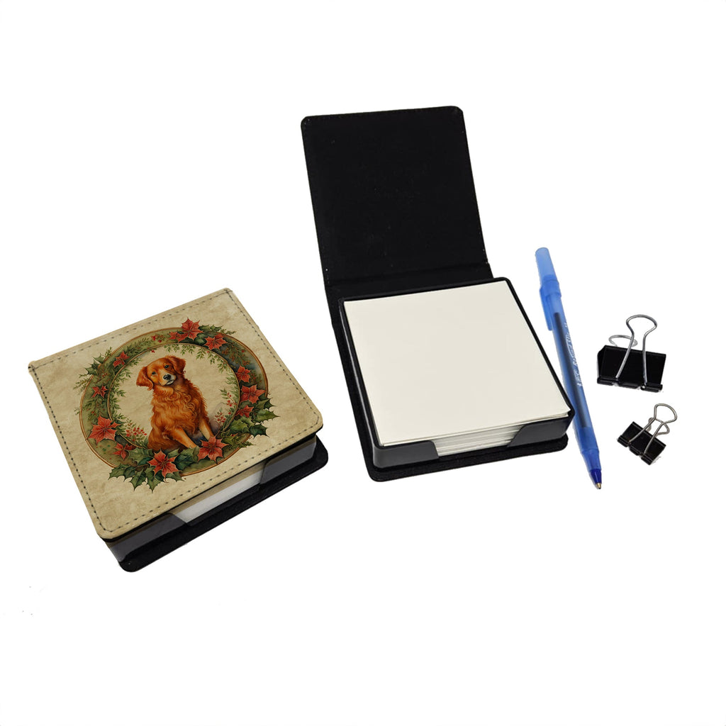 Nova Scotia Duck Tolling Retriever Christmas Flowers PU Leather Note Paper Holder with Artist-Designed Cover, Desk Accessory, Office Gift