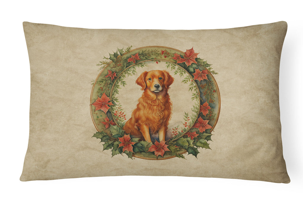 Nova Scotia Duck Tolling Retriever Christmas Flowers Decorative Throw Pillow 12x16 Indoor Outdoor Accent Cushion, Fabric Cover with Insert for Sofa, Bed, Porch & Living Room