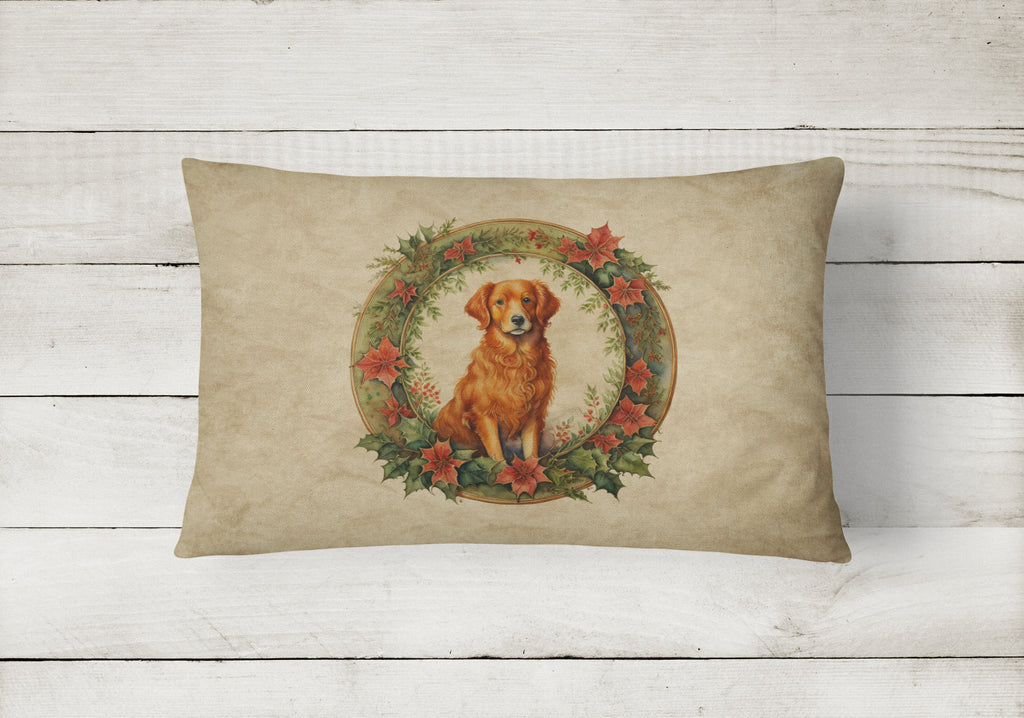 Nova Scotia Duck Tolling Retriever Christmas Flowers Decorative Throw Pillow 12x16 Indoor Outdoor Accent Cushion, Fabric Cover with Insert for Sofa, Bed, Porch & Living Room