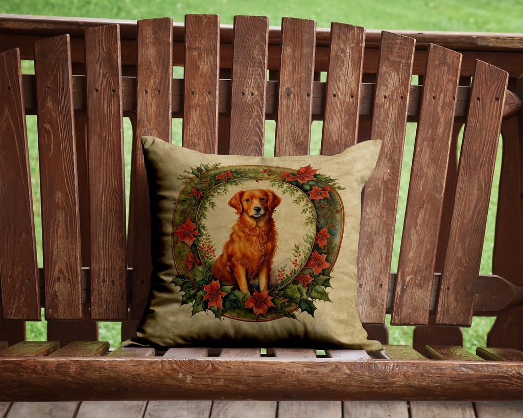 Nova Scotia Duck Tolling Retriever Christmas Flowers Decorative Throw Pillow 14x14 Indoor Outdoor Accent Cushion, Fabric Cover with Insert for Sofa, Bed, Porch & Living Room