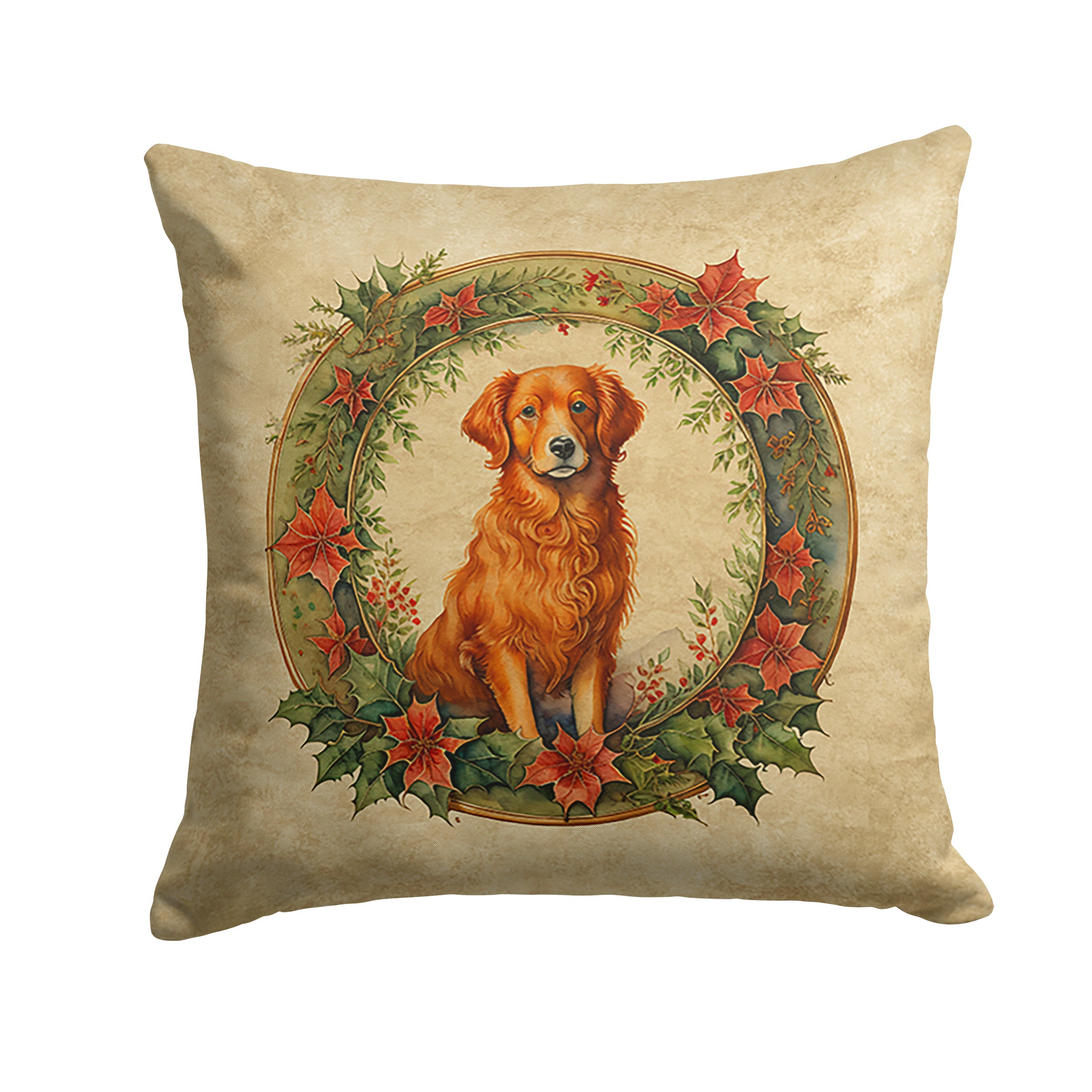 Nova Scotia Duck Tolling Retriever Christmas Flowers Decorative Throw Pillow 18x18 Indoor Outdoor Accent Cushion, Fabric Cover with Insert for Sofa, Bed, Porch & Living Room