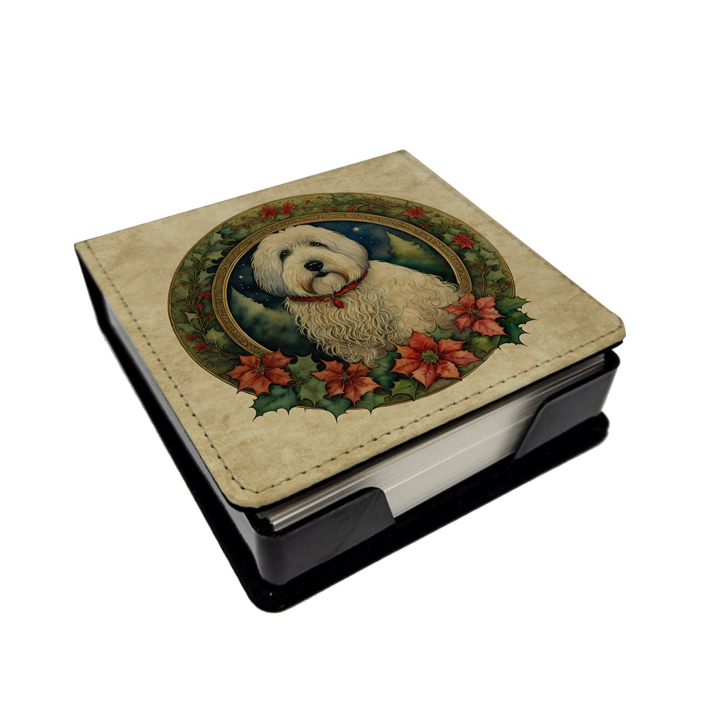Old English Sheepdog Christmas Flowers PU Leather Note Paper Holder with Artist-Designed Cover, Desk Accessory, Office Gift