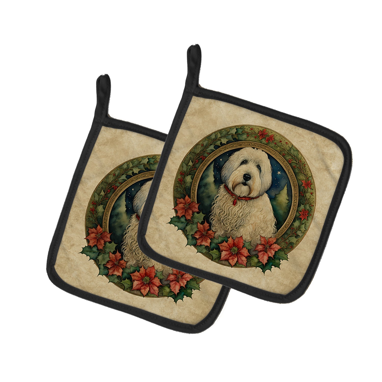 Old English Sheepdog Christmas Flowers Pot Holder Set of 2 Heat Resistant Quilted Hot Pads 7.5 x 7.5 Inch, Insulated Kitchen Trivets for Cooking & Baking