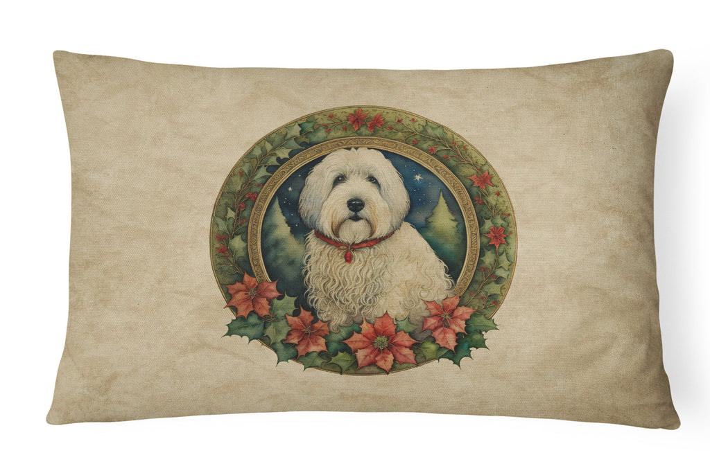 Old English Sheepdog Christmas Flowers Decorative Throw Pillow 12x16 Indoor Outdoor Accent Cushion, Fabric Cover with Insert for Sofa, Bed, Porch & Living Room
