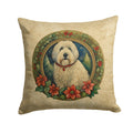 Old English Sheepdog Christmas Flowers Decorative Throw Pillow 14x14 Indoor Outdoor Accent Cushion, Fabric Cover with Insert for Sofa, Bed, Porch & Living Room