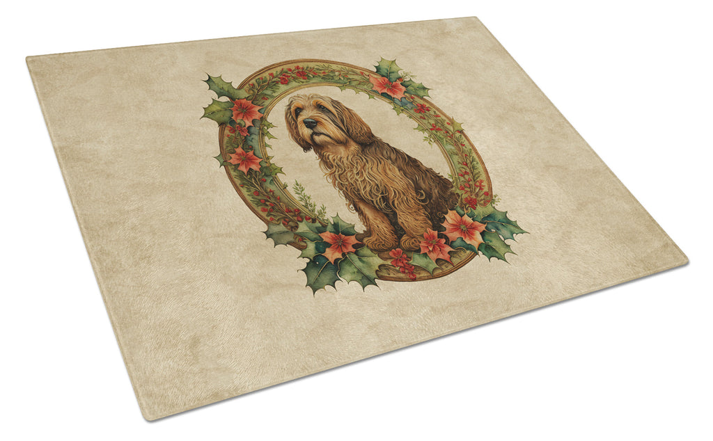 Otterhound Christmas Flowers Cutting Board Tempered Glass Kitchen Cutting Surface, Heat Resistant Chopping, Non-Slip Feet, Food Prep & Serving