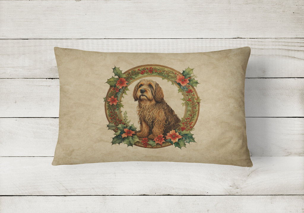 Otterhound Christmas Flowers Decorative Throw Pillow 12x16 Indoor Outdoor Accent Cushion, Fabric Cover with Insert for Sofa, Bed, Porch & Living Room