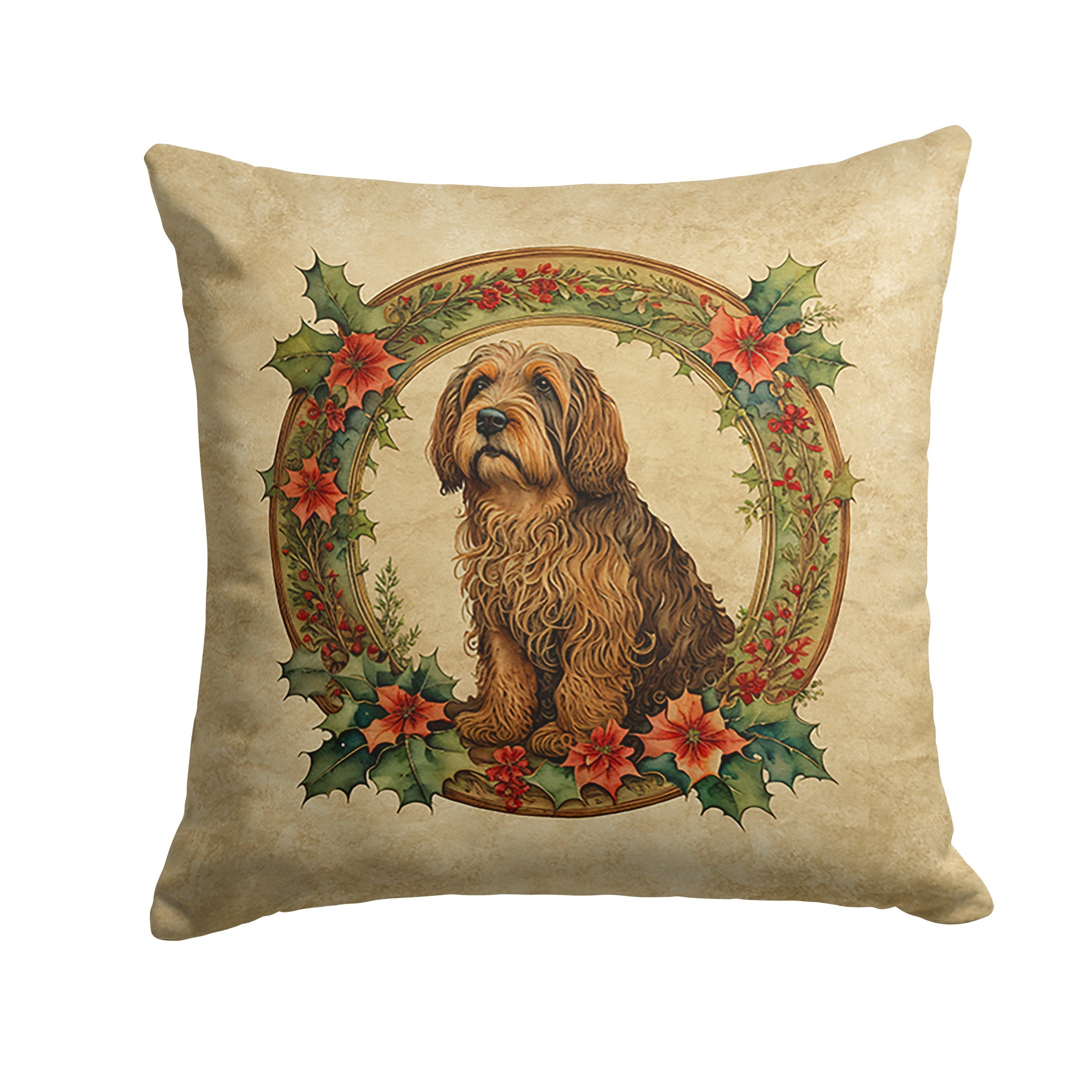 Otterhound Christmas Flowers Decorative Throw Pillow 14x14 Indoor Outdoor Accent Cushion, Fabric Cover with Insert for Sofa, Bed, Porch & Living Room