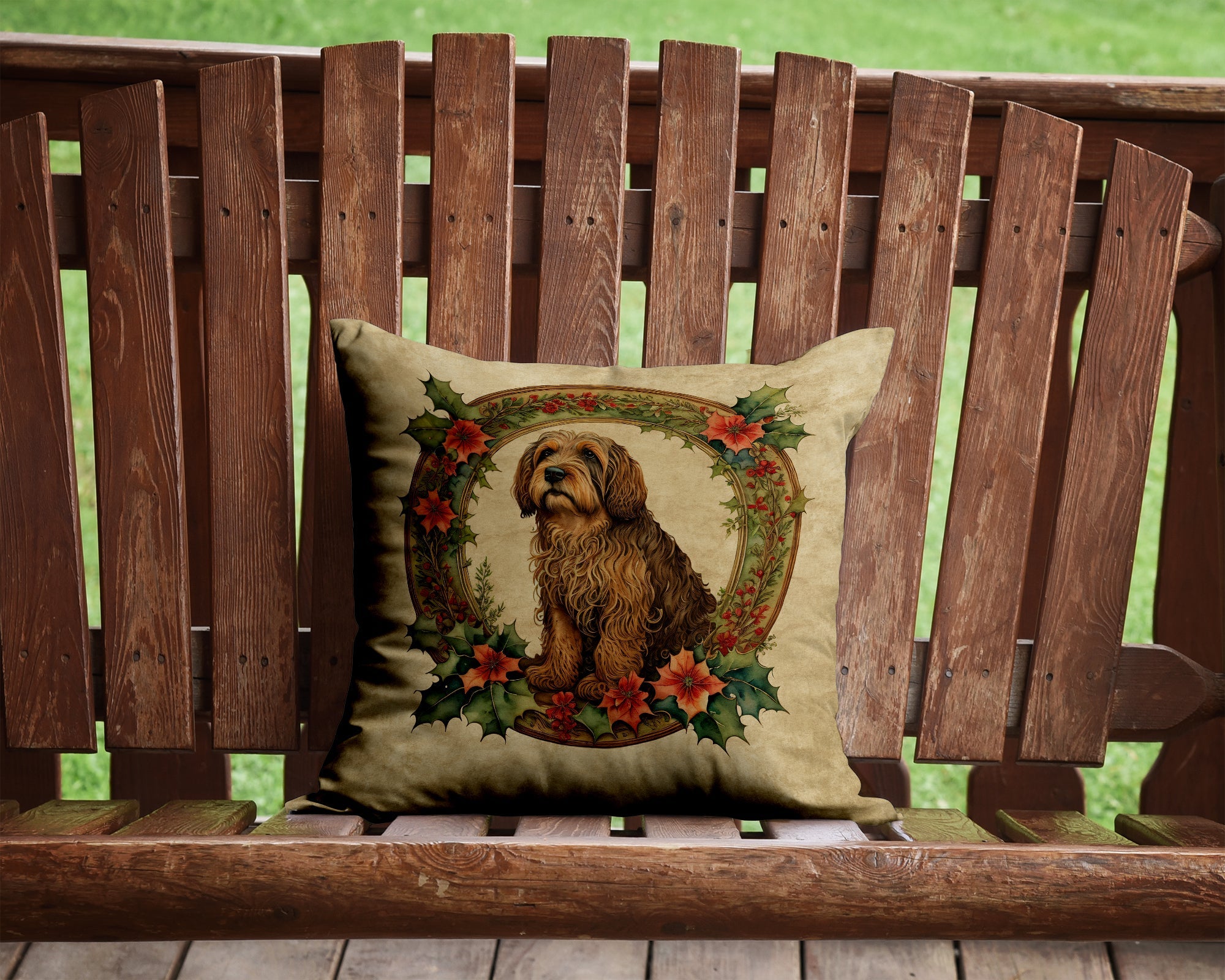 Otterhound Christmas Flowers Decorative Throw Pillow 14x14 Indoor Outdoor Accent Cushion, Fabric Cover with Insert for Sofa, Bed, Porch & Living Room