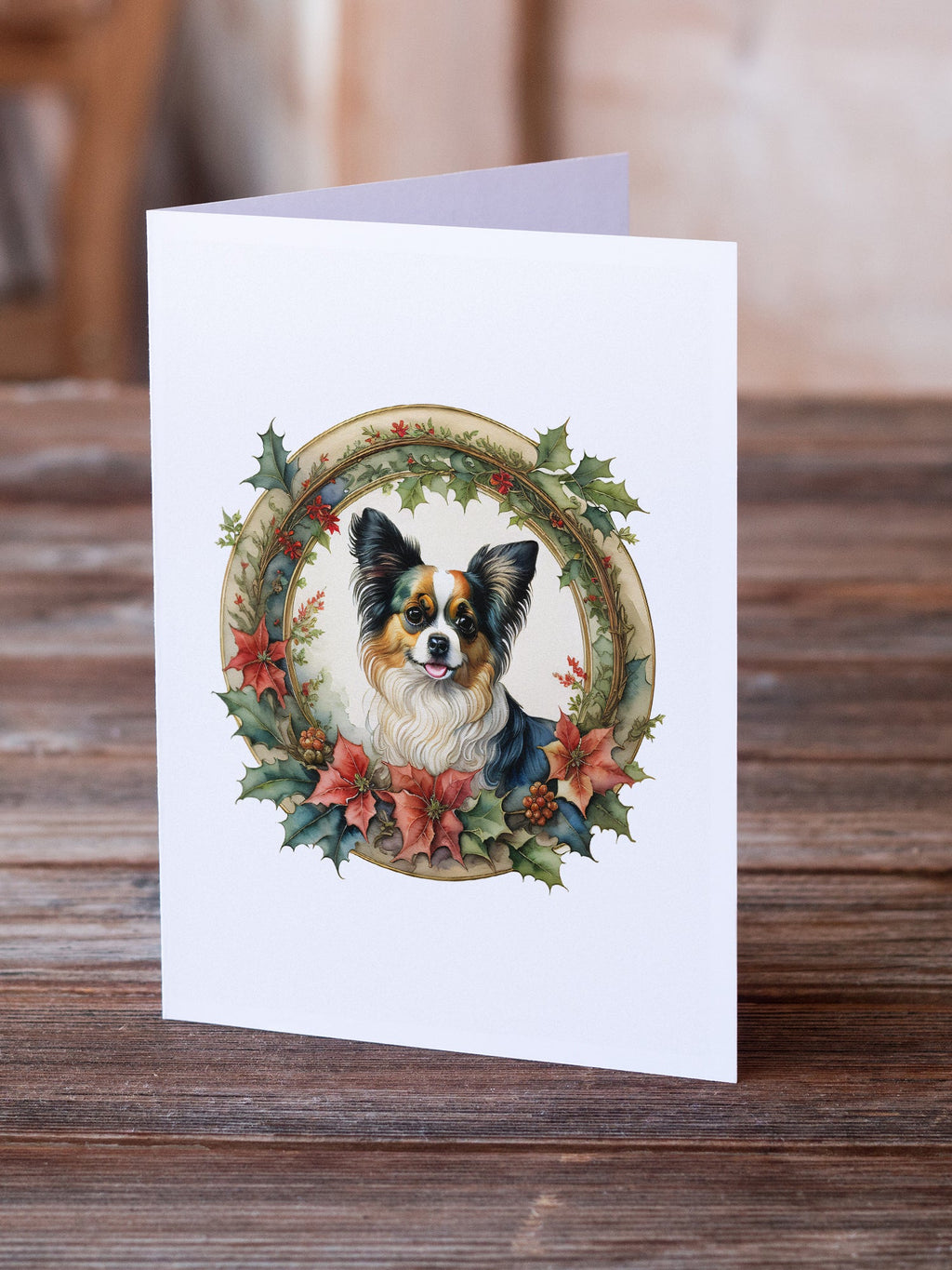 Papillon Christmas Flowers Greeting Cards Pack of 8 Blank Cards with Envelopes Whimsical A7 Size 5x7