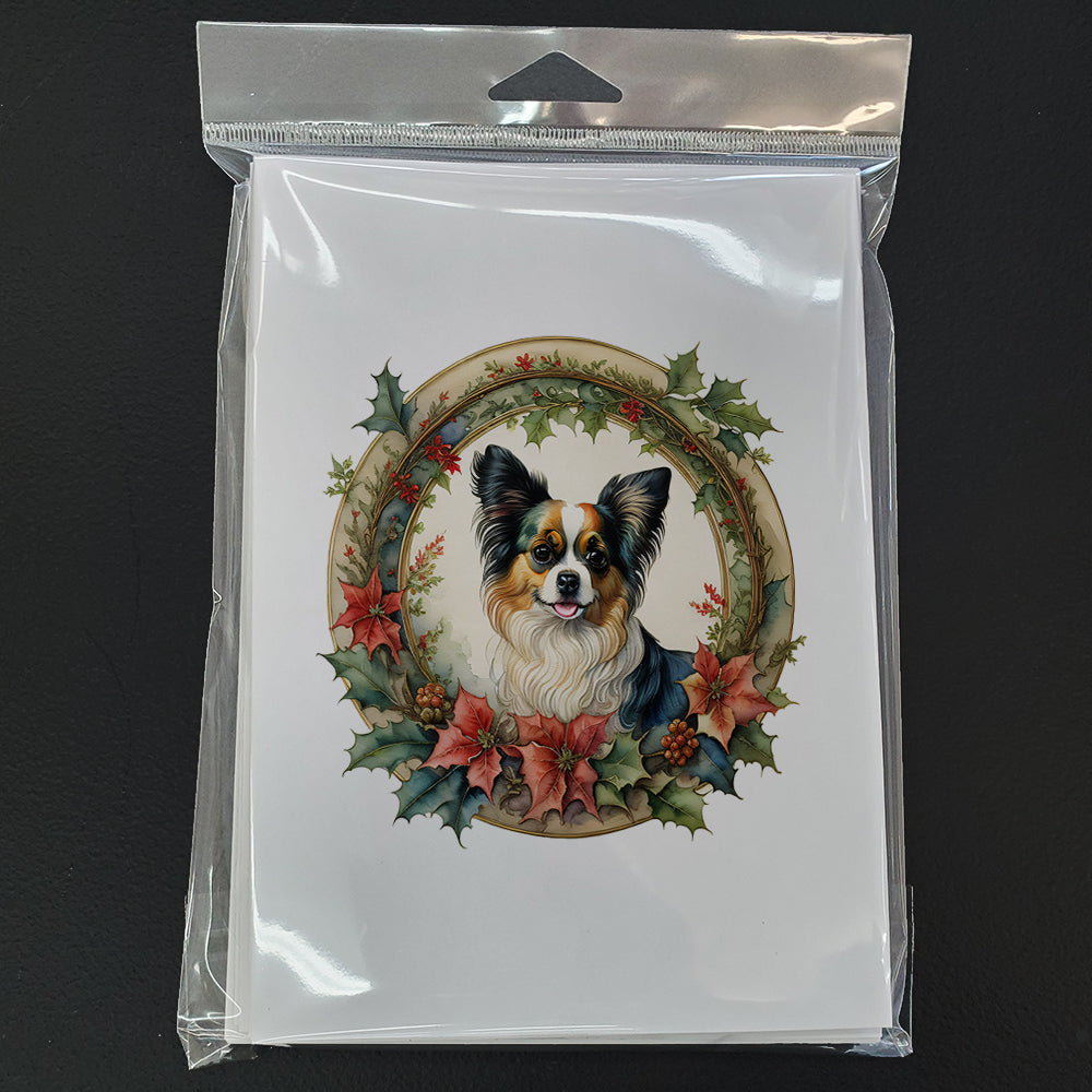 Papillon Christmas Flowers Greeting Cards Pack of 8 Blank Cards with Envelopes Whimsical A7 Size 5x7