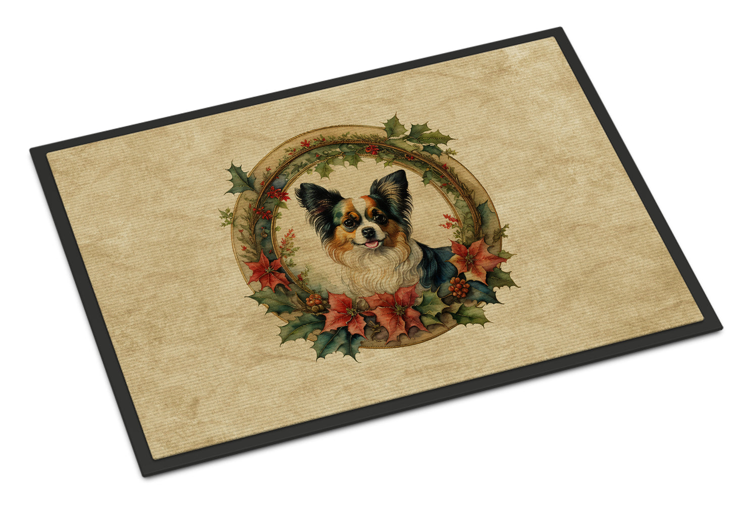 Papillon Christmas Flowers Doormat Indoor Outdoor 24H X 36W Front Door Mat Rugs for Entryway, Non Slip Washable Low Pile,
