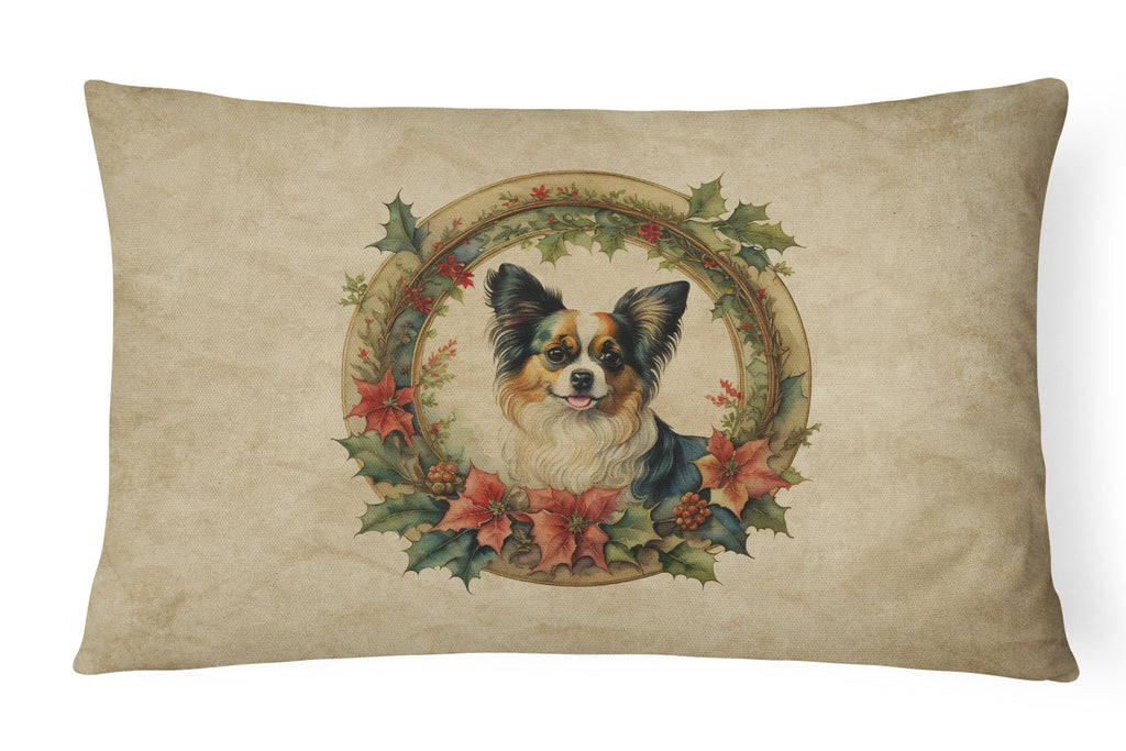 Papillon Christmas Flowers Decorative Throw Pillow 12x16 Indoor Outdoor Accent Cushion, Fabric Cover with Insert for Sofa, Bed, Porch & Living Room
