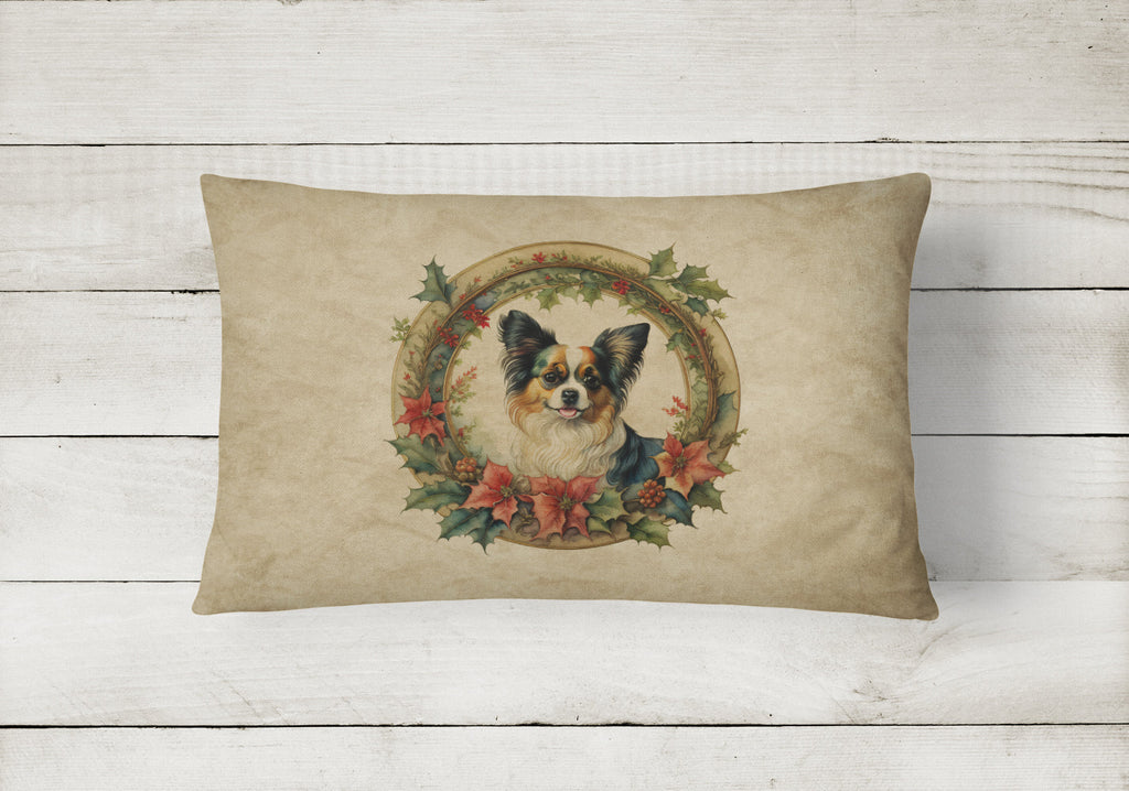 Papillon Christmas Flowers Decorative Throw Pillow 12x16 Indoor Outdoor Accent Cushion, Fabric Cover with Insert for Sofa, Bed, Porch & Living Room