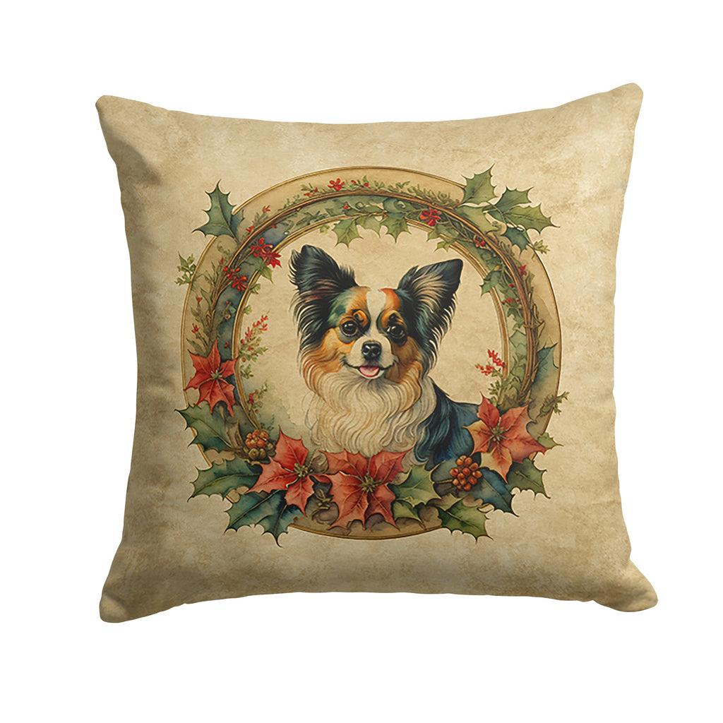 Papillon Christmas Flowers Decorative Throw Pillow 14x14 Indoor Outdoor Accent Cushion, Fabric Cover with Insert for Sofa, Bed, Porch & Living Room