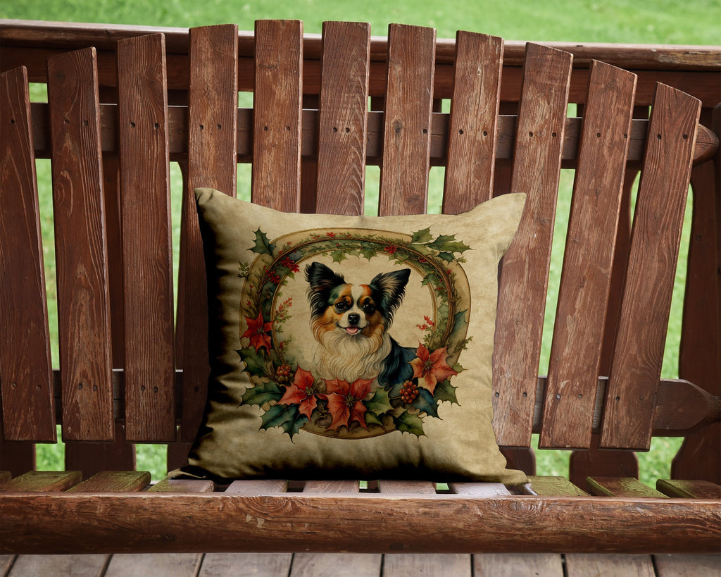 Papillon Christmas Flowers Decorative Throw Pillow 14x14 Indoor Outdoor Accent Cushion, Fabric Cover with Insert for Sofa, Bed, Porch & Living Room