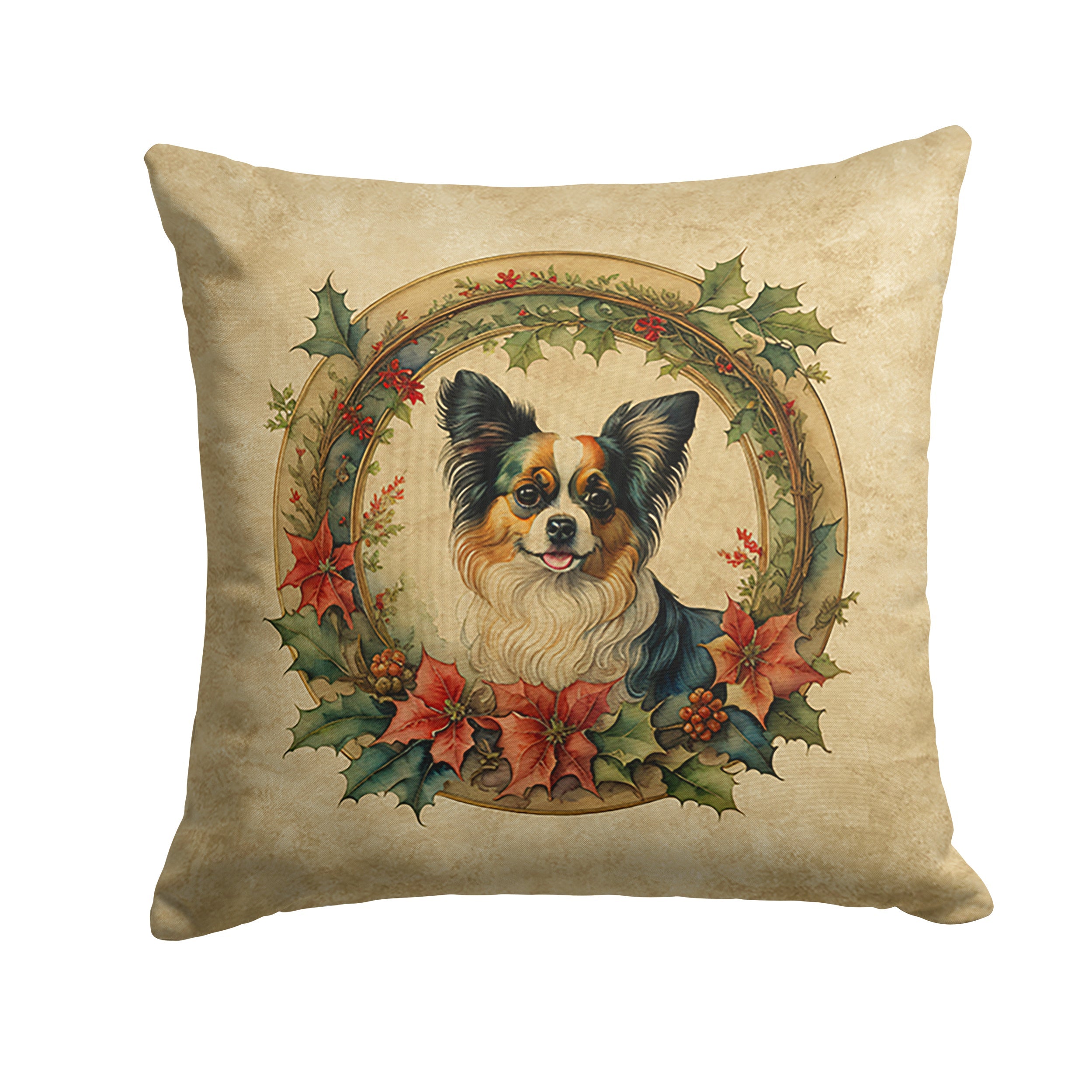 Papillon Christmas Flowers Decorative Throw Pillow 18x18 Indoor Outdoor Accent Cushion, Fabric Cover with Insert for Sofa, Bed, Porch & Living Room