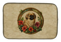 Pekingese Christmas Flowers Dish Drying Mat Absorbent Dish Drying Mat Pad for Kitchen Counter Dish Drainer Mat for Countertop, 14 x 21", Multicolor