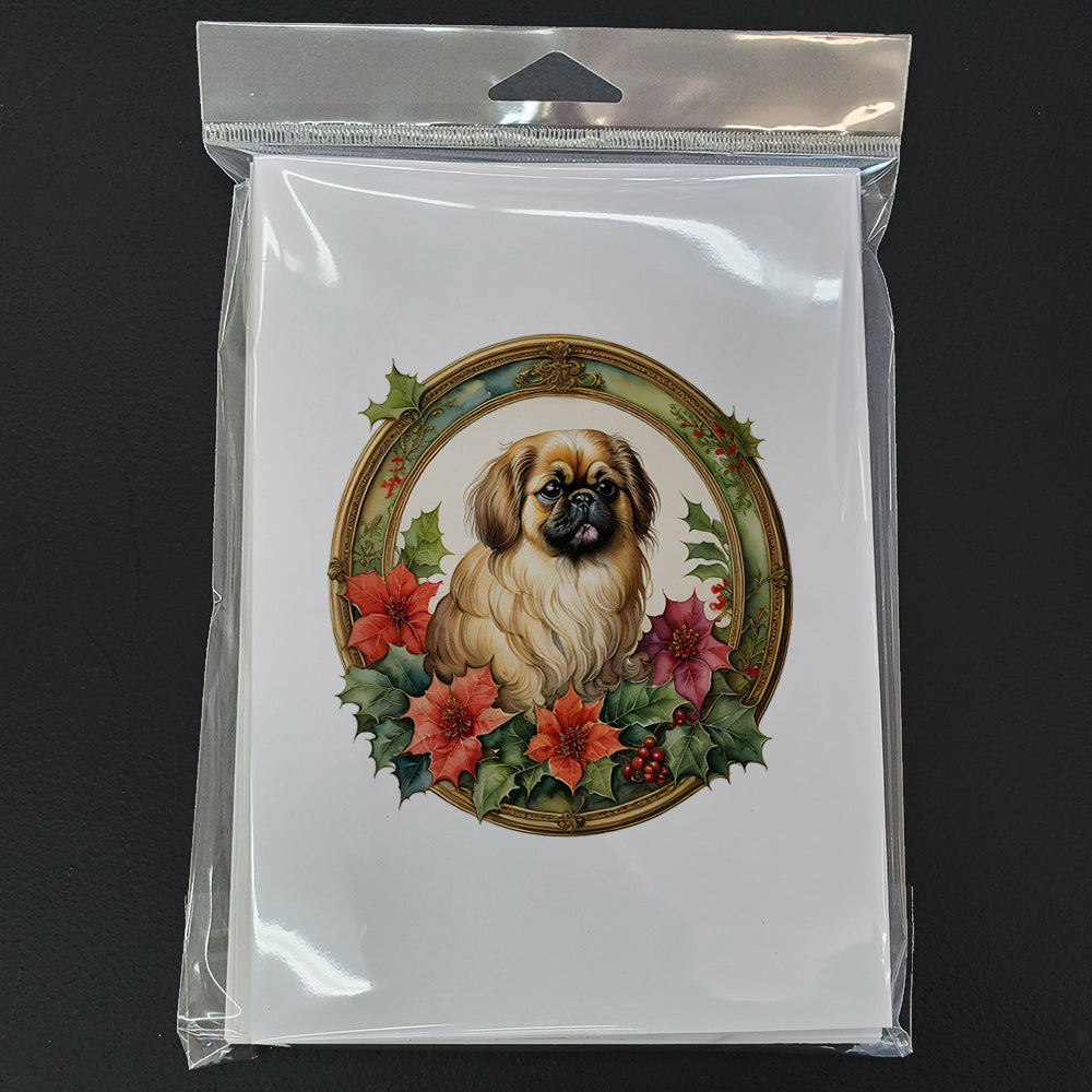 Pekingese Christmas Flowers Greeting Cards Pack of 8 Blank Cards with Envelopes Whimsical A7 Size 5x7
