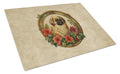 Pekingese Christmas Flowers Cutting Board Tempered Glass Kitchen Cutting Surface, Heat Resistant Chopping, Non-Slip Feet, Food Prep & Serving
